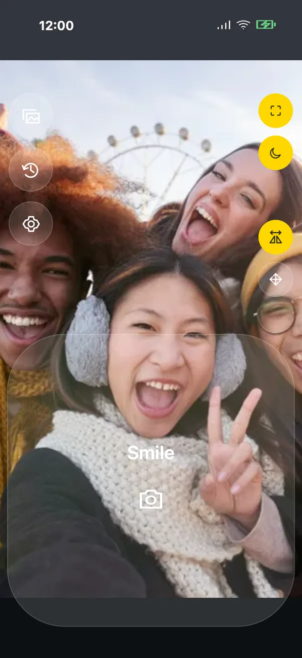 Capture an Ussie using an extra-large shutter button or hands-free voice control